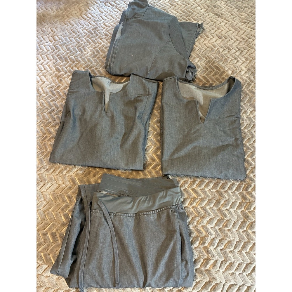 Mandala Gray Scrub 2XL Jacket Pants 2 Tops Lot Of 4 Pocket Drawstring Read Below